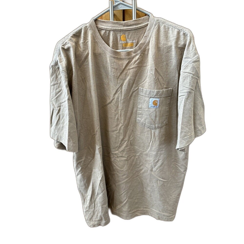 Carhartt Pocket T Shirt Loose Fit Beige Workwear Tee XL Short Sleeve Stretch